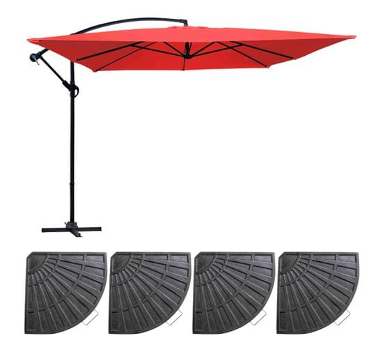 Parasol Déporté 3x3m Et 4 Dalles à Lestées Rouge