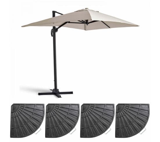 Parasol Déporté 2x3 M Et 4 Dalles Lestées Aluminium Blanc