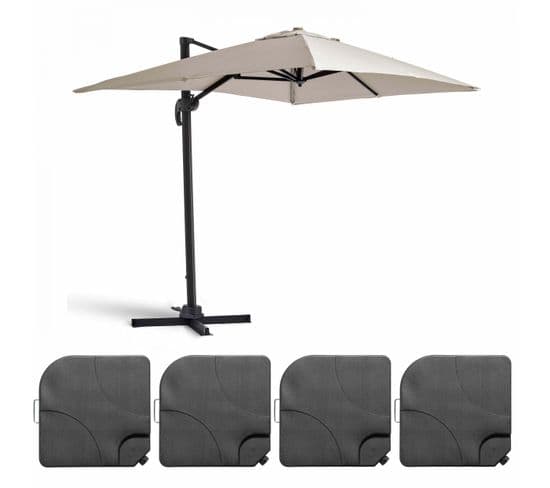 Parasol Déporté 2x3 M Et 4 Dalles à Remplir Aluminium Blanc