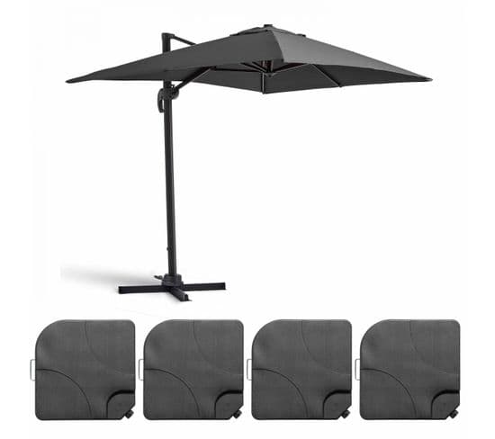 Parasol Déporté 2x3 M Et 4 Dalles à Remplir Aluminium Gris