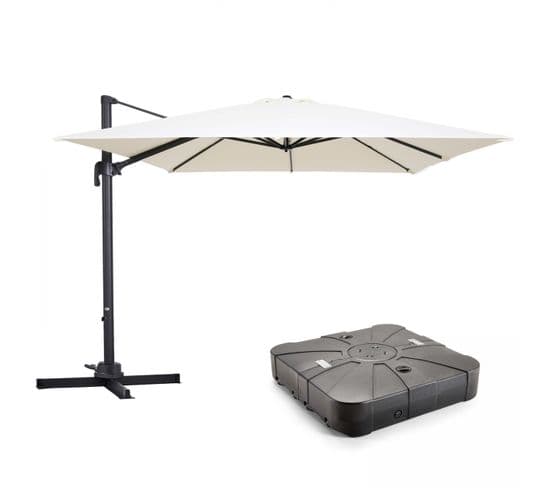 Parasol Déporté 3x3m Et Dalle à Lester Sur Roues Aluminium Blanc