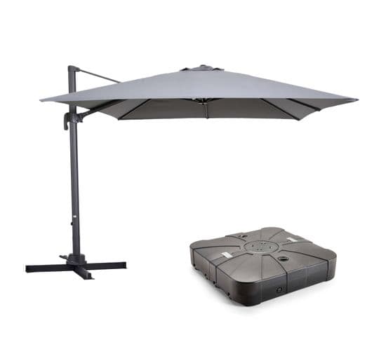 Parasol Déporté 3x3m Et Dalle à Lester Sur Roues Aluminium Gris