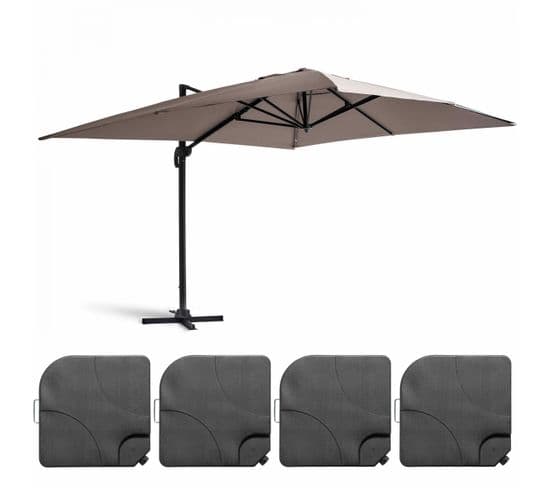 Parasol Déporté 3x4m Et 4 Dalles à Remplir Aluminium Taupe