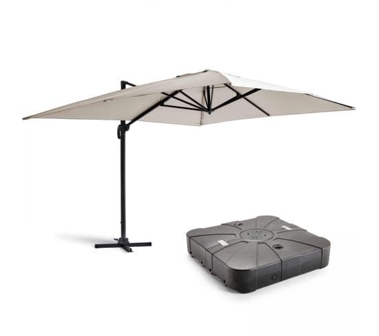 Parasol Déporté 3x4m Et Dalle à Lester Sur Roues Aluminium Blanc