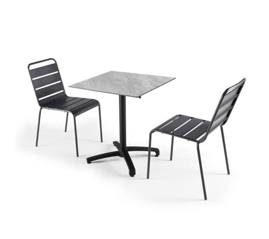 Ensemble Table De Jardin Stratifié Marbre Et 2 Fauteuils Palavas Gris