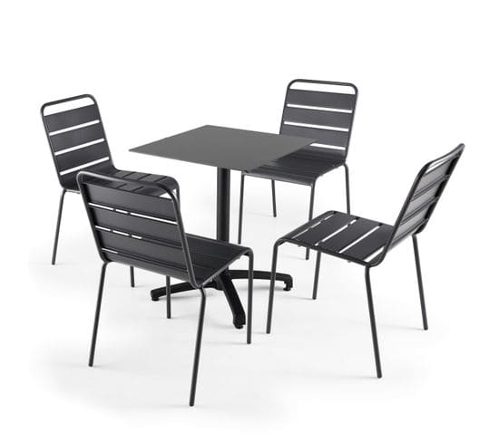 Ensemble Table De Jardin Stratifié Noir Et 4 Fauteuils Gris