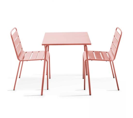 Palavas - Ensemble Table De Jardin Carrée Et 2 Chaises Acier Argile