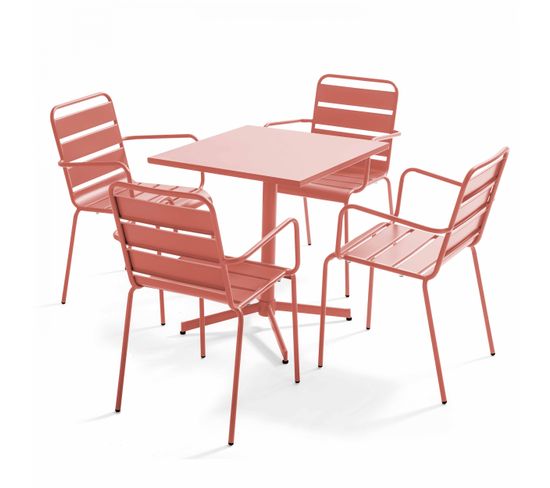 Palavas - Ensemble Table De Jardin Et 4 Fauteuils En Métal Argile