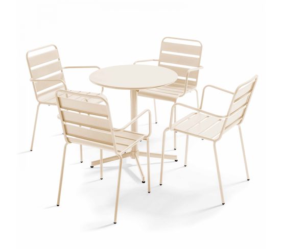 Palavas - Ensemble Table De Jardin Et 4 Fauteuils Métal Ivoire