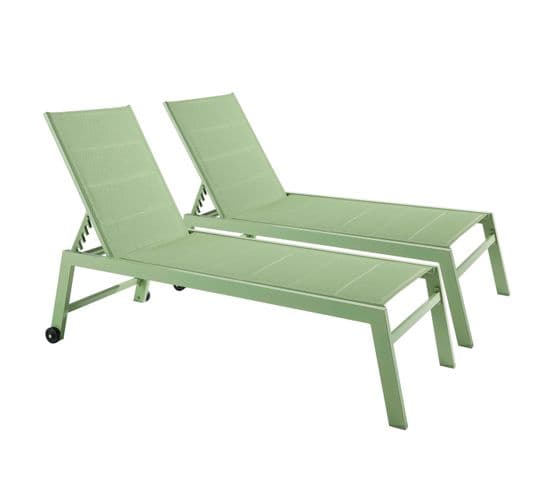 Lot De 2 Bains De Soleil En Aluminium Et Textilène Vert D'eau