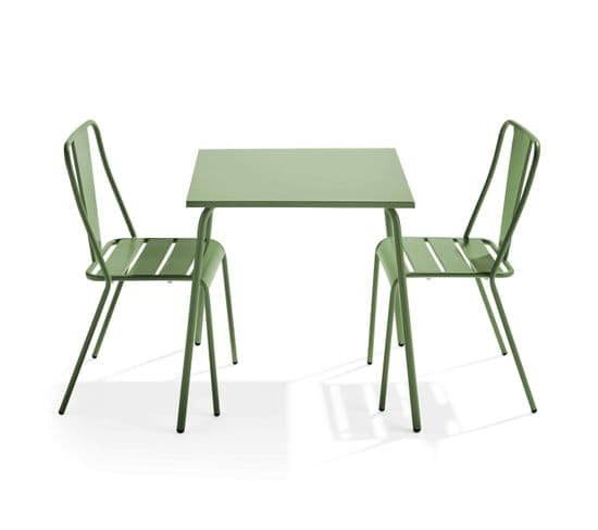 Palavas - Ensemble Table De Jardin Carrée Et 2 Chaises Bistrot Vert Cactus