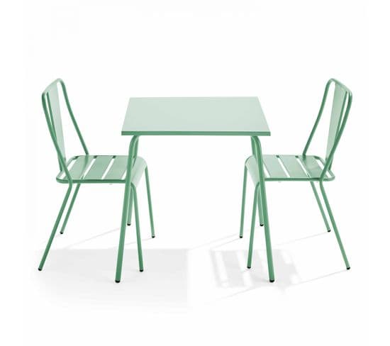 Palavas - Ensemble Table De Jardin Carrée Et 2 Chaises Bistrot Vert Sauge