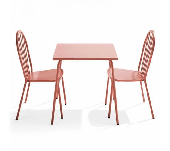 Palavas - Ensemble Table De Jardin Bistrot Et 2 Chaises En Acier Argile