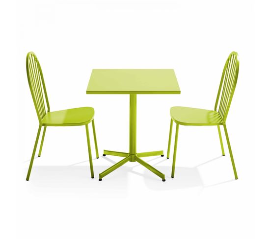 Palavas - Ensemble Table Carrée De Jardin Inclinable Et 2 Chaises Bistrot Vert