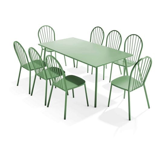 Palavas - Ensemble Table De Jardin Et 8 Chaises Bistrot En Acier Vert Cactus