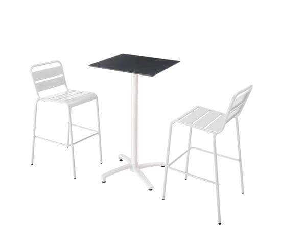 Ensemble Table Haute Stratifié Noir Et 2 Chaises Hautes Blanc