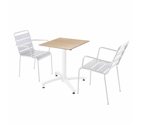 Ensemble Table De Terrasse Stratifié Chêne Et 2 Fauteuils Blanc