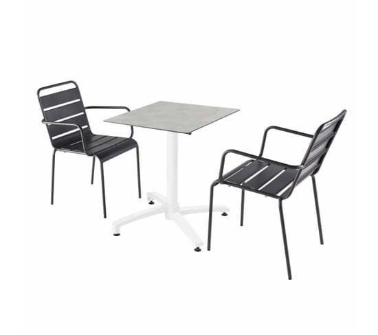 Ensemble Table De Terrasse Stratifié Béton Et 2 Fauteuils Gris