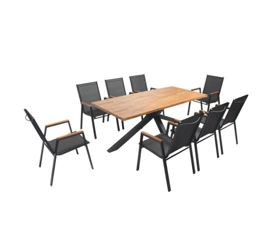 Table De Jardin En Acacia Et Aluminium Avec 8 Fauteuils