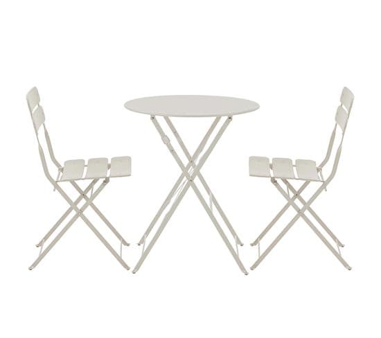 Table De Jardin Ronde Rabattable Et 2 Chaises Pliantes Beige Clair