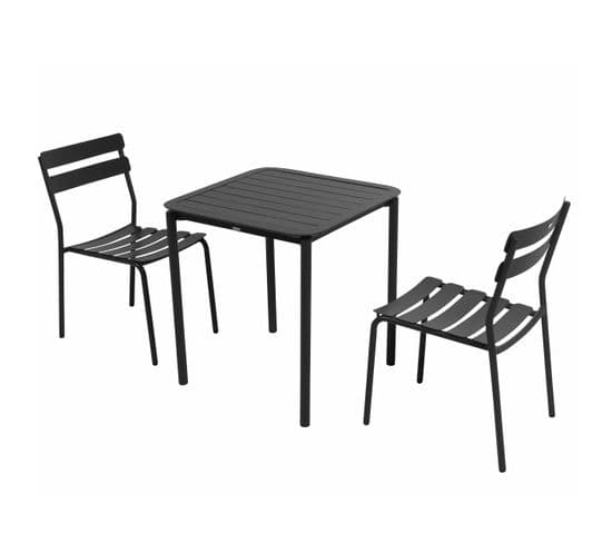 Ensemble Table De Terrasse 70cm Et 2 Chaises Noir