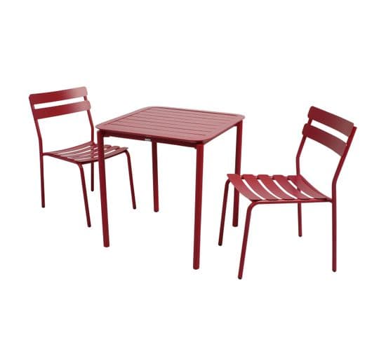 Ensemble Table De Terrasse 70cm Et 2 Chaises Rouge Foncé