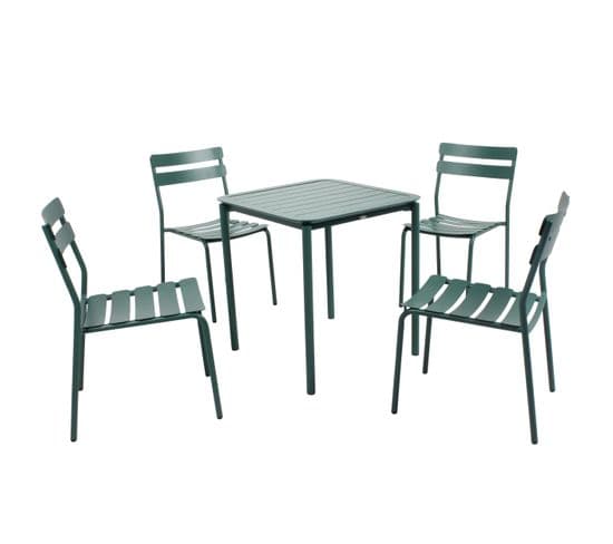 Ensemble Table De Terrasse 70cm Et 4 Chaises Vert Foncé