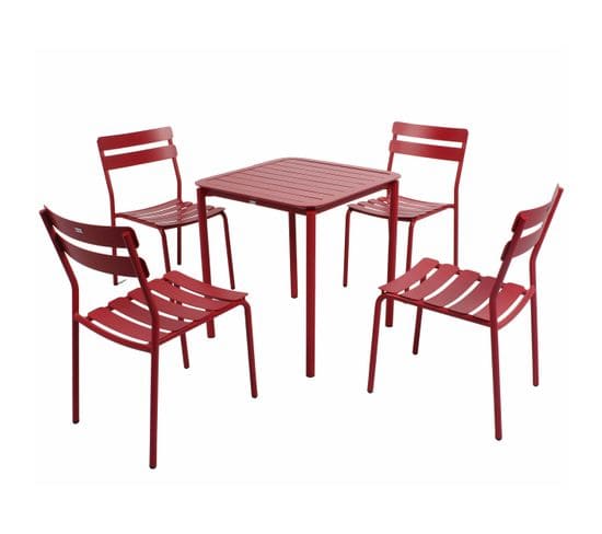 Ensemble Table De Terrasse 70cm Et 4 Chaises Rouge Foncé