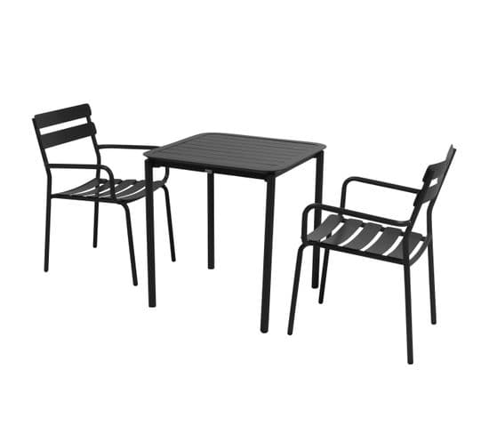 Ensemble Table De Terrasse 70cm Et 2 Fauteuils Noir