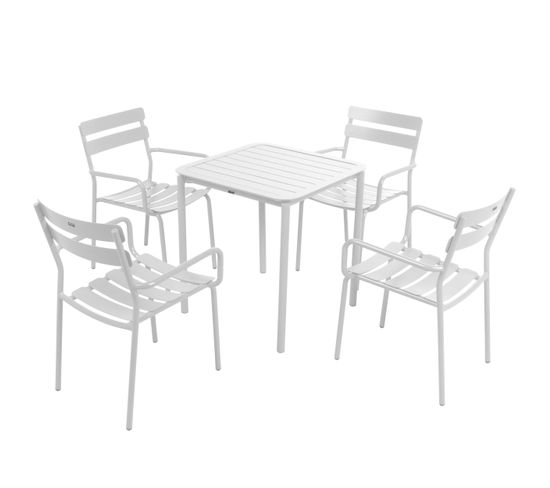 Ensemble Table De Terrasse 70cm Et 4 Fauteuils Blanc