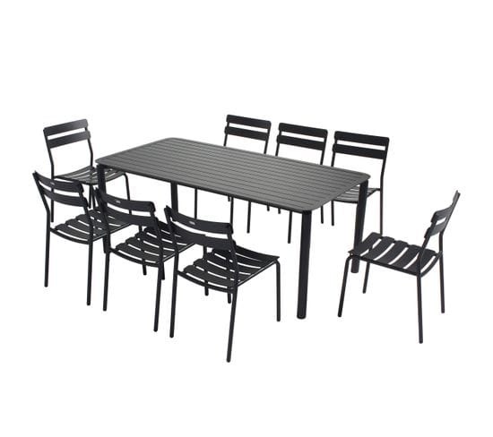 Ensemble Table De Terrasse (185 X 92cm) Et 8 Chaises Noir