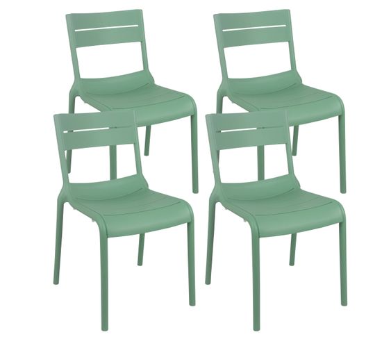 Lot De 4 Chaises De Terrasse En Plastique Vert Sauge