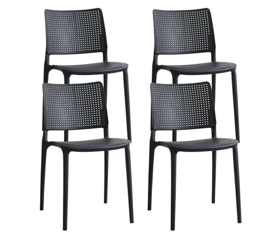 Lot De 4 Chaises De Terrasse Noires En Plastique