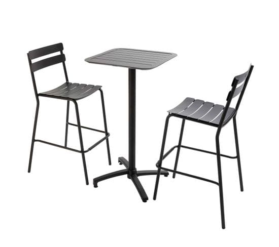 Ensemble Table Haute De Terrasse Et 2 Chaises En Aluminium Noir