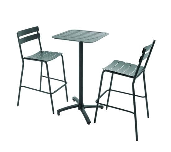 Ensemble Table Haute De Terrasse Et 2 Chaises En Aluminium Vert
