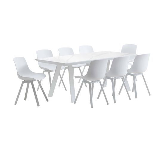 Ensemble Table De Jardin Rectangulaire Blanc Et 8 Chaises Grises