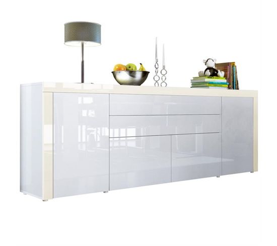 Buffet  Blanc Et Crème Haute Brillance  (lxhxp): 200 X 72 X 35