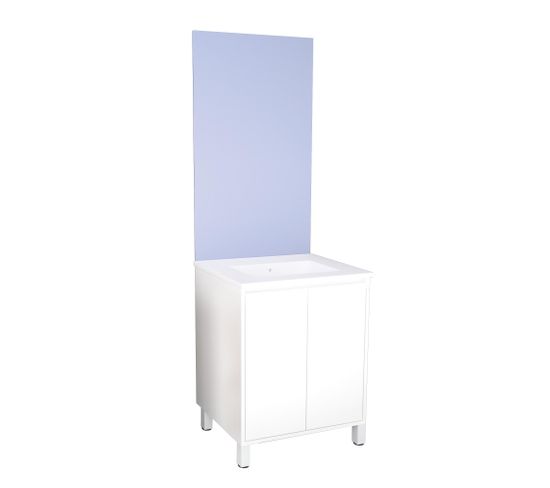Meuble Salle De Bain Belis - à Poser - Miroir Affleurant - 60cm Finition Blanc