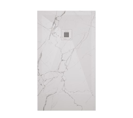 Receveur Nola 3 - 90x160x3cm - Résine - Marbre Blanc - Bonde