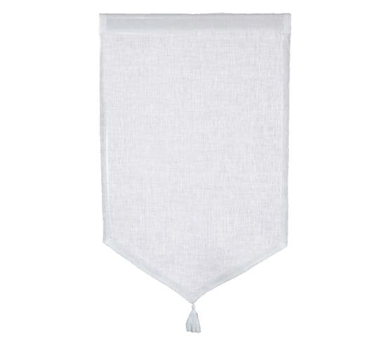 Petits Vitrages En 100% Lin Avec Pointe Et Pompon - 45x70 Cm - Blanc