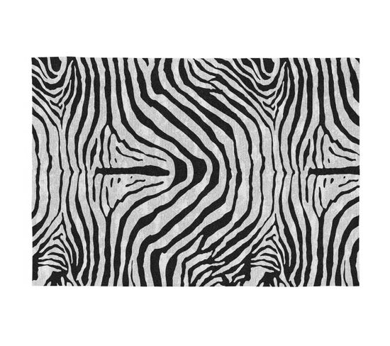 Tapis Zébré Noir Et Blanc Plat Ethnique En Coton Yaunde Noir 120x170