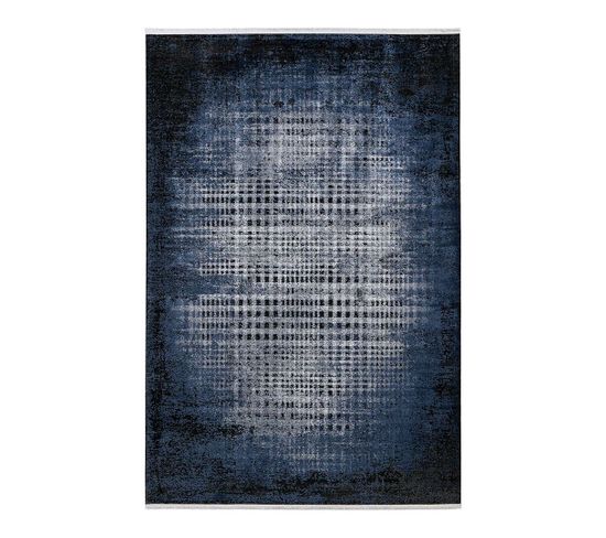 Tapis Design 3d Rayé Poils Ras Avec Franges Nath Bleu 120x170