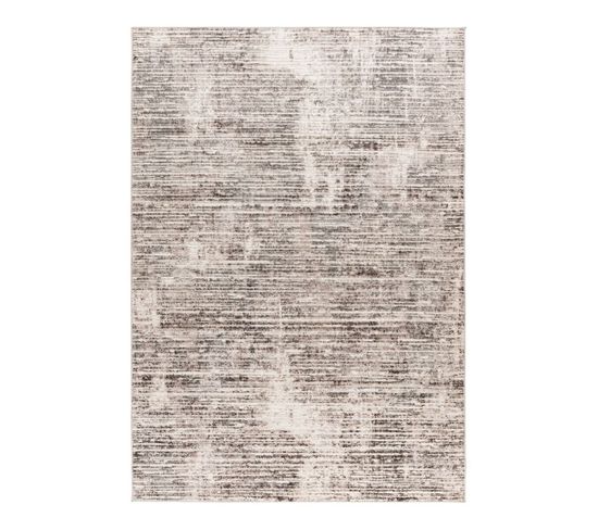 Tapis Rayé Effet 3d Vintage Courtes Mèches Arone Gris 80x150