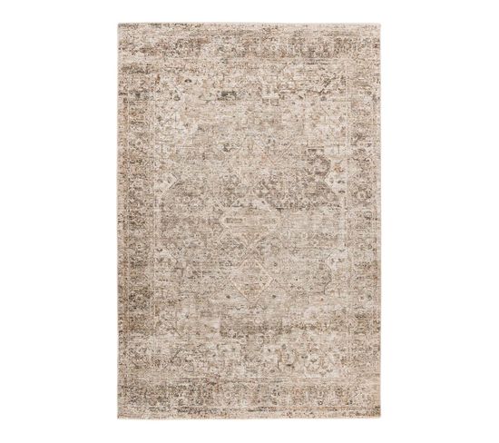 Tapis Vintage Avec Franges Beige Rayé Jaya Beige 140x200