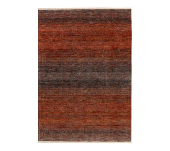 Tapis Rayé Rectangle Moderne Avec Franges Yomout Corail 80x150