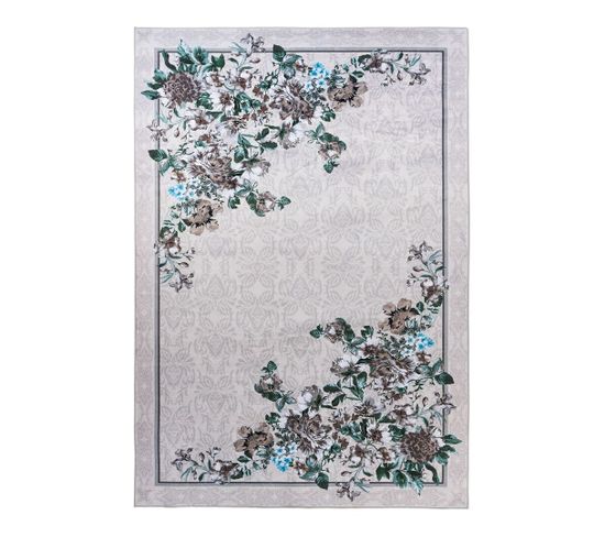 Tapis Floral Rectangle Design Lavable En Machine Bouquet Crème 200x290