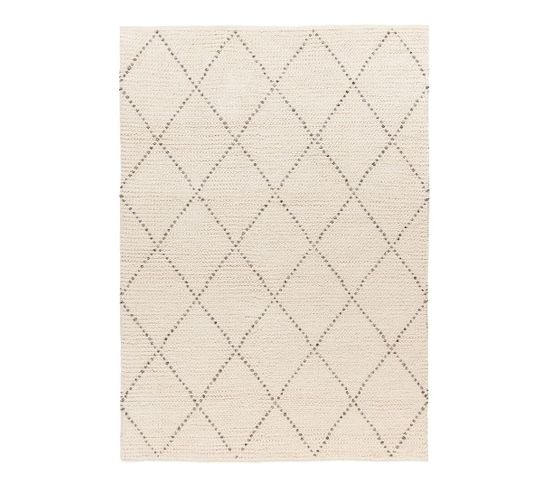 Tapis Ethnique Crème Laine Et Polyester Berbère Titouan Crème 80x150