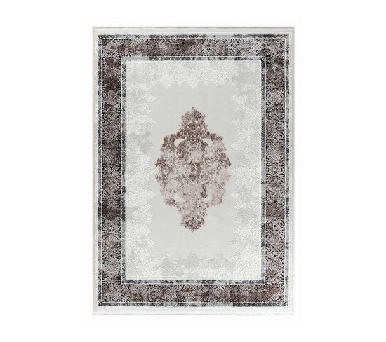 Tapis Vintage Avec Franges Rayé Poils Ras Mara Marron 80x150