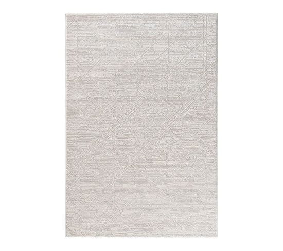 Tapis Moderne Rayé Rectangle Poils Ras Jivan Crème 80x300