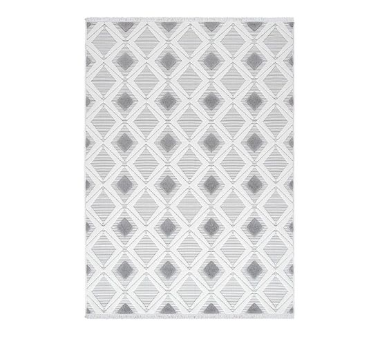 Tapis Géométrique Moderne Beige Avec Franges Hypno Beige 80x150